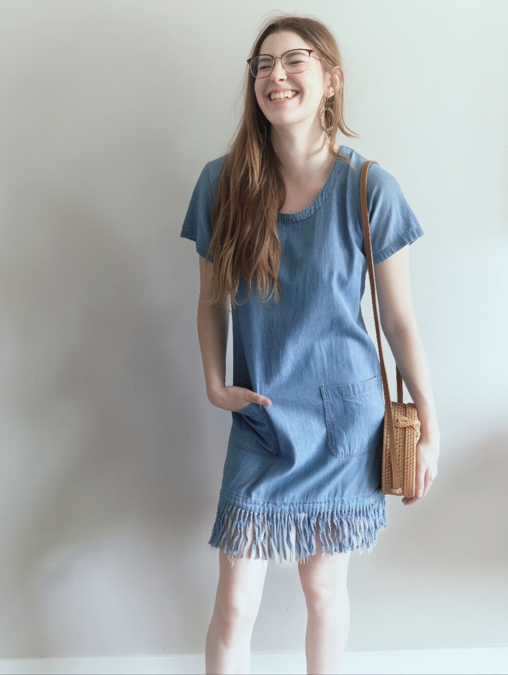 Las Olas Denim Fringe Shift Mini Dress Size S Western Calgary Stampede Concert